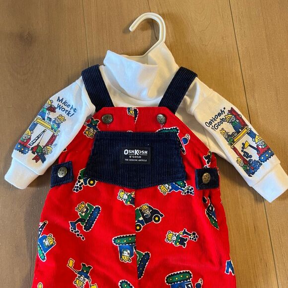 Vintage Oshkosh B'Gosh Overalls Vestbak Red Mice at Work 3-6mo Construction USA - Picture 2 of 6